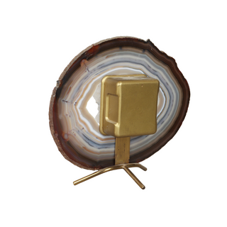 Table clock of agate geode and brass, 1970s